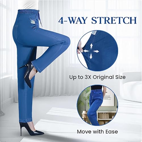 ComfiJeans - High Waist Ultra-Stretch Mom Jeans, Women's Casual Elastic Waist Ankle-Length Comfy Jeans4