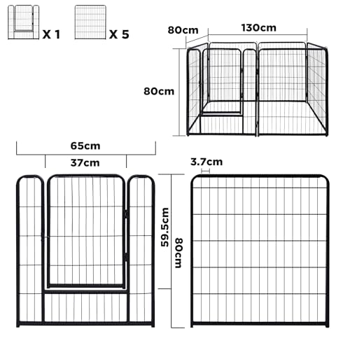 AufuN 6-TLG Welpenauslauf faltbares Freilaufgehege Tierlaufstall 80cm hoch, Automatische Verriegelung, Laufgitter Welpenlaufstall mit Tür für Hunde, Kaninchen, Kleintiere, Katze