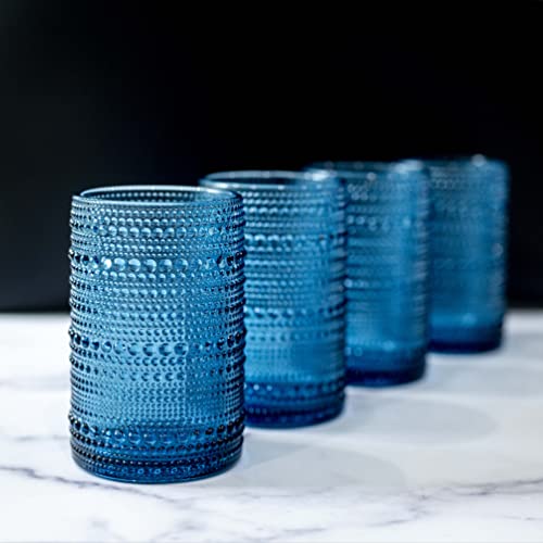 Greenline Goods Hobnail Drinking Glasses - Blue 14 Oz Thick Modern Kitchen Glassware Set - Unique Vintage Bubble Cocktails Or Modern Bar - Set Of 4 - Old Fashioned Beverage Glasses For Tabletop #TOP2