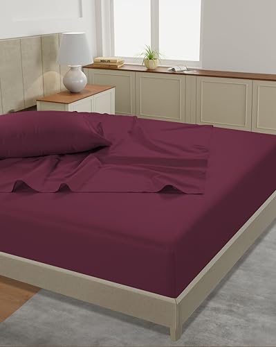 Image of LANE LINEN Split King Sheet Sets for Adjustable Beds - 5 PCs, 450 Thread Count Split King Sheets Set - Sateen Weave King Split Sheets - Split Top King Sheets Set for Adjustable Bed - Windsor Wine