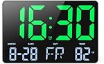 AMIR Large Digital Wall Clock with Remote Control,11.5" LED Large Display Clock with Adjustable Brightness,12/24H, Calendar, Temperature, Desk Clock for Home, Office, Shop-Green