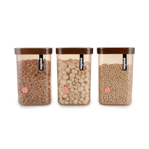Image of Nayasa Fusion 2100 ml BPA Free Food Grade Airtight Kitchen Storage Stackable Containers - Set of 3 | Brown
