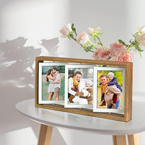 Zeeyuan 4X6 Rotating Photo Frame Rustic 4X6 Wooden Picture Frames, Double Side-Display 6 Photos, Floating Photo Frame 4X6 Family Frame For Tabletop Display #TOP6