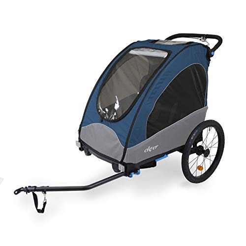 ClevrPlus Venturer 3-in-1 Double 2 Seat Bicycle Bike Trailer Jogger Stroller for Kids Children | Foldable w/Front Jogger Wheel, 2 Pivot Stroller Wheel, Bike Trailer Hitch