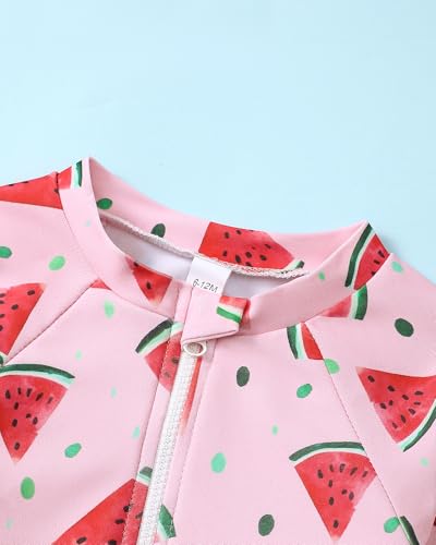 Image of Toddler Girl Swimsuit Baby Girl Bathing Suit Long Sleeve Floral Zipper One-Piece Rash Guard Swimsuit with Hat