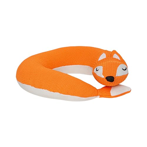 Image of Knitted Round Fox Dog Toy 100% Polyester and Squeakers- Orange