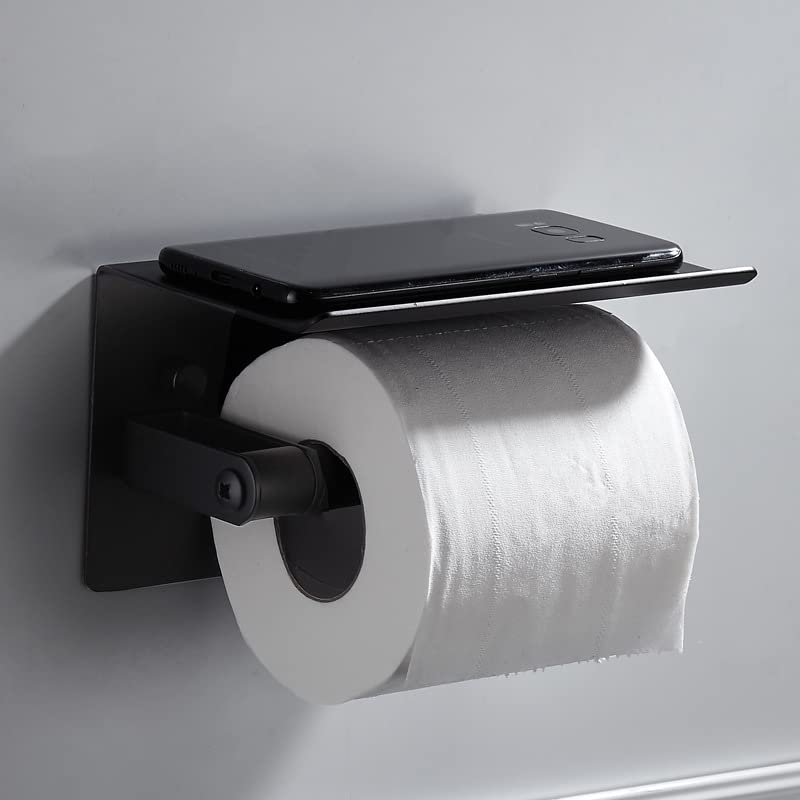 Stały uchwyt na papier toaletowy, 1PC 304 Stainless Steel Toilet Paper Holder With Phone Shelf Black Wall Mount