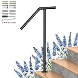 Handrails for Outdoor Steps Single Post Hand Rails for Outdoor Steps Fit 1-2 Steps,Wrought Iron Handrails with Base Transitional Porch Railing Kit for Concrete Steps or Wooden Stairs,Black