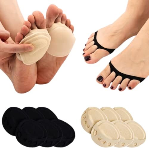 Image of Flammi 6 Pairs Ball of Foot Cushion Socks,Women's Toe Cover with Padding Toe Topper Liner Socks Non-Skid Bottom