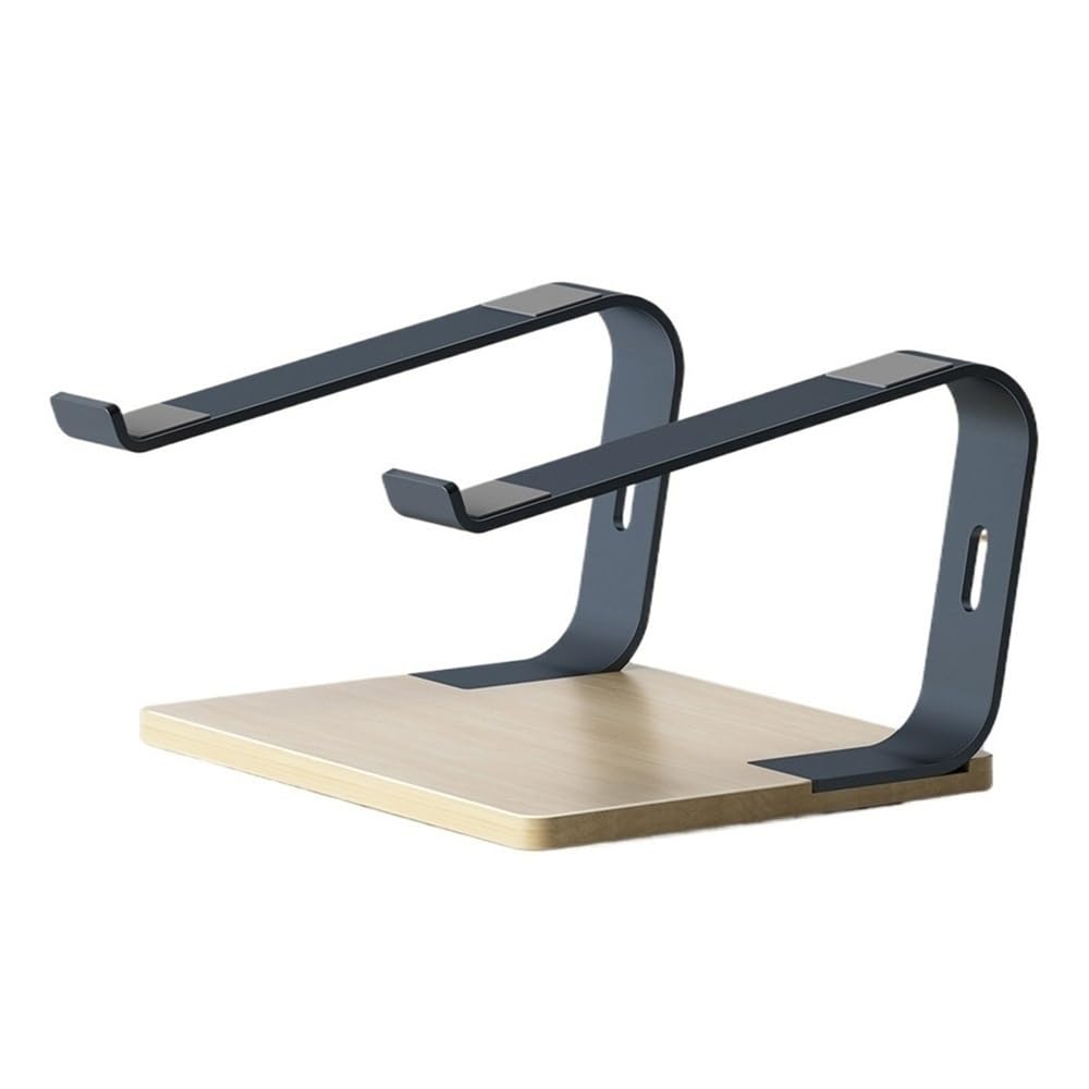 Soporte para portátil gris con base de madera y aluminio de escritorio 8