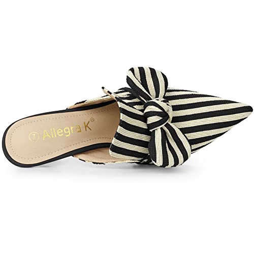 Allegra K Allegra K Women's Stripe Bow Slip on Stiletto Heel Black Slides Mules 10 M US