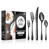 vancasso Besteck Set für 6 Personen, 18/10 Edelstahl Besteckset mit Messer/Gabel/Löffel/Dessertlöffel/Dessertgabel, 30-Teilig Schwarzes Besteck mit Geschenkbox, Robust und Rostfrei Spülmaschinenfest