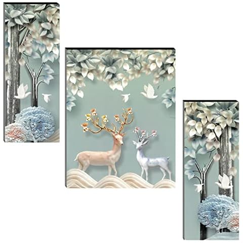 Indianara Set of 3 Deers Art MDF Art Painting (4064FL) without glass 4.5 X 12, 9 X 12, 4.5 X 12 INCH Cover