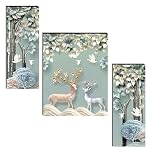 Indianara Set of 3 Deers Art MDF Art Painting (4064FL) without glass 4.5 X 12, 9 X 12, 4.5 X 12 INCH (Style 1)