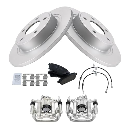 Image of TRQ Rear Brake Pad and Rotor Set Ceramic Coated Calipers Compatible with 2014-2015 Chevrolet Cruze