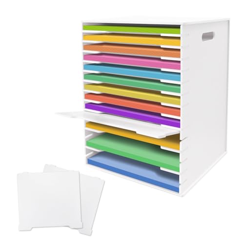 SONGWAY 12x12 Paper Storage Organizer - 15 Tier Desk File Organizer with Adjustable Shelves Letter Mail Tray 12x12 Stackable Scrapbook Paper Storage Cube for Home Office Classroom
