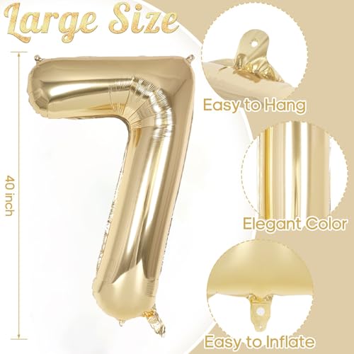 Image of Champagne Gold Large Number 7 Balloon, 40 Inch Light Gold Foil Helium Number Balloons, Giant Mylar Number 7 Balloons for 7 Years Old Birthday Party Anniversary Decorations