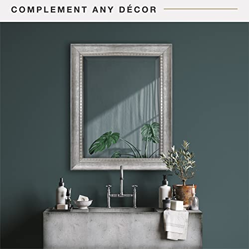 Image of MCS 23.5x29.5 Large Wall Mirror, Sloped Frame with Silver Embossed Detail & Beveled Detail Mirror, Vertical & Horizontal Wall Hanging Mirror for Bathroom, Bedroom & Livingroom