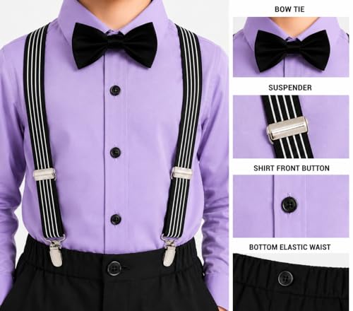 Image of SAGAR IMPEX Boys Cotton Blend Solid Full Sleeves Shirt and Pant Set with Suspender and Bow Tie | Clothing Set for Boys