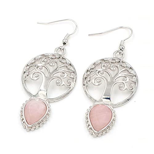 Cadeaux pour femmes : boucles d'oreilles arbre de vie en quartz rose