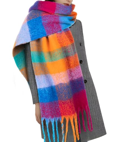 Fullgive Chunky Scarf for Women Winter - Big Thick Plaid Scarves,Colorful Large Long Blanket Wrap for Cold Weather
