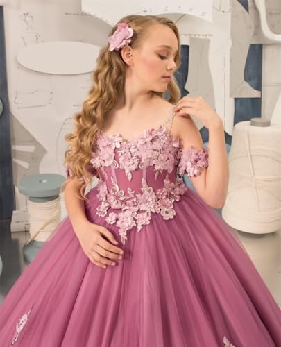 Lace Applique Flower Girl Dresses for Wedding Off Shoulder Pageant Ball Gown Dress for Girls Prom Gowns2