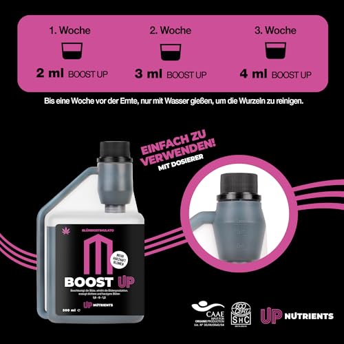 UP NUTRIENTS Bio-Blühstimulator BOOST UP 500 ml | Bio-Stimulans für Pflanzen und Kulturen | Blühbeschleuniger | Kompakte und Harzreiche Blüten und Früchte