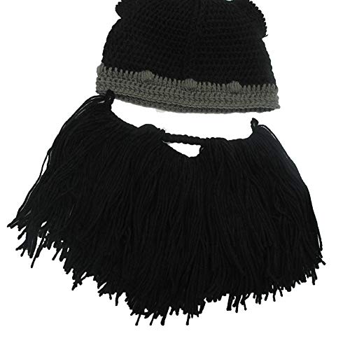YEKEYI Baby Adult Beard Viking Knit Hat with Horns Barbarian Funny Beanie Cap Handmade2