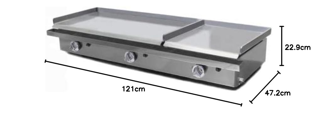 MBH - Piastra fry top a gas professionale economica 800x400 + 400x400 mm per la ristorazione. Piastra doppia zona in acciaio laminato per bar e ristorante.