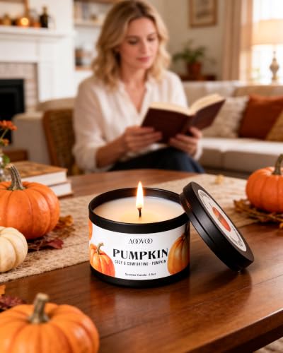 Image of AOOVOO Fall Candle Set - 4 Pack Scented Candles for Home, 26oz up to 200 Hours Long Lasting, Pumpkin /Apple Cinnamon /Clove Cinnamon /Cinnamon Candles Gift Autumn Fragrance Decor