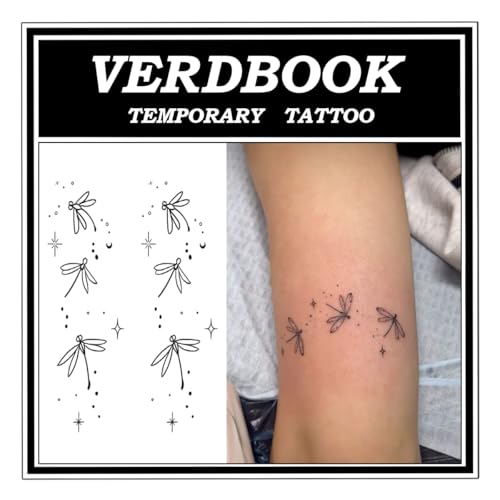 VERDBOOK Waterproof Semi Permanent Dragonfly Stars​ Tattoos Women, 2 Sheets