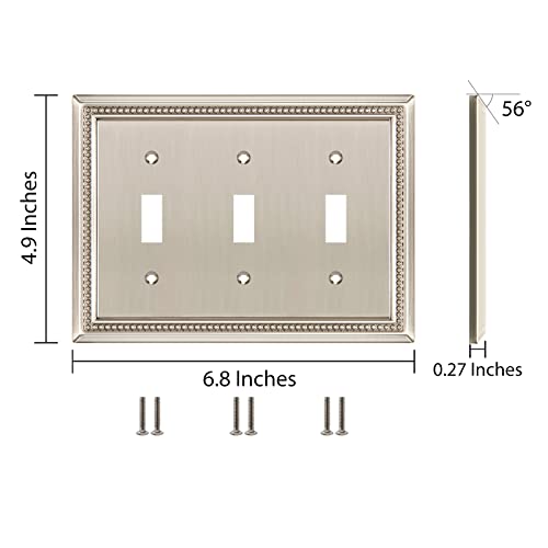 Image of Henne Bery Sunken Pearls Heavy Duty Decorative Wall Plate Switch Plate Outlet Cover (Triple Toggle, Satin Nickel)