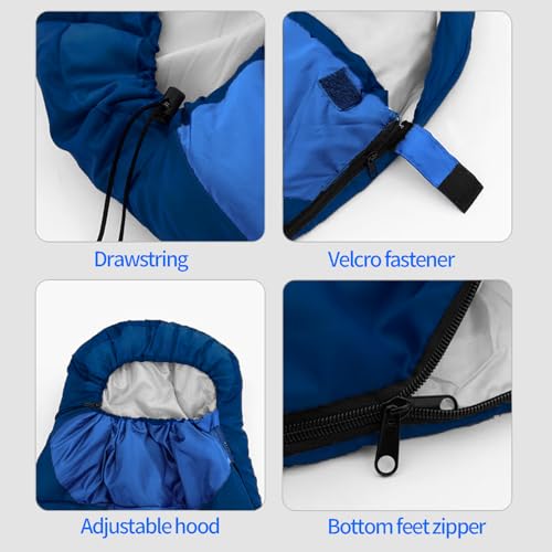 Sleeping Bags For Adults 3 Season Backpacking Lightweight Waterproof Cold Weather Sleeping Bag For Kids Warm Camping Hiking Outdoor Travel Hunting With Compression Bags Navy Blue - 5