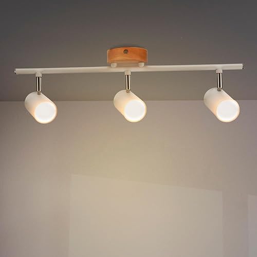 M Ledme – Lámpara de Techo Serie Wood, 3 Focos Gu10, Para Uso en Interiores Secos IP20, No Incluye Bombilla, Aplicable a Baño, Salón, Dormitorio y Cocina