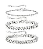 JEMARA Mens Bracelet,Fashion Silver Bracelet for Men Stainless Steel Silver Chain Bracelet Set Mens Fashion Accessories Jewelry Set