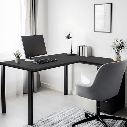 Kaboon 45.67\"x23.62\" Black Table Top, Solid One-Piece Desktop, Reversible Melamine Countertop, Double Desks, L-Desk DIY