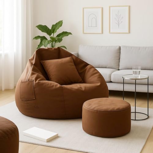 Image of IVIKA 4XL Bean Bag with Beans Filled | Gaming Chair | Premium Leatherette, Double Stitching | for Lounge & Bedroom | (4XL - Tan)