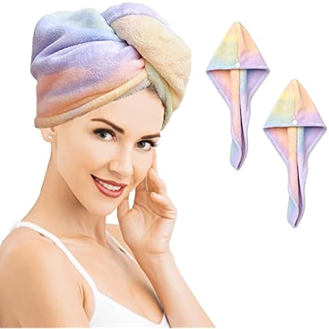 Juego de 2 toallas de microfibra para cabello arco iris Cover