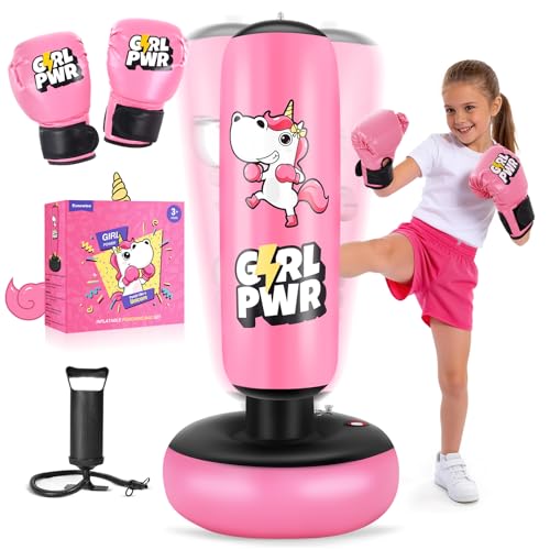 Esnowlee Punching Ball avec Gants de Boxe et Pompe, Sac de Boxe Enfant 168 cm - Idéal pour Karaté, Taekwondo, Cadeau Parfait pour Garçons & Filles de 5 à...