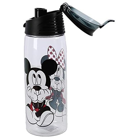 Jerry Leigh Disney Mickey and Minnie Mouse Acrylic Flip Top Water Bottle, Clear Cover