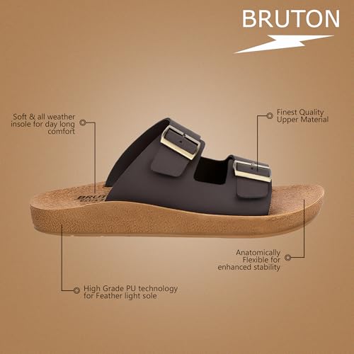 Image of BRUTON Men's Double Buckle Comfort Sandals | Adjustable Casual Slides | Soft Cushioned Lightweight Slip-On Sandals for Daily Wear, Walking & Outdoor