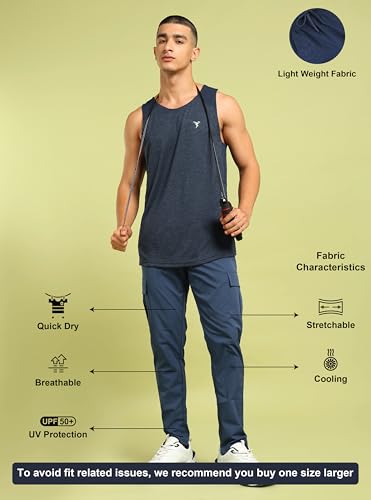 Image of TECHNOSPORT Men's Regular Fit Mid Rise Polyester Solid Cargos for Activewear, Regular Use and Quick Dry