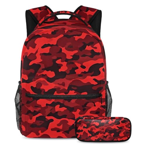 Sac à dos camouflage rouge anti-déchirure avec trousse de rangement