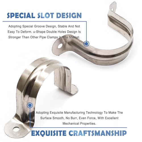 Image of 2Inch U Bracket Tube Clip Pipe Strap Clamp Stainless Steel Pipe Strap Clamp,Two Hole Strap,Stainless Steel Heavy Duty Pipe Fasten Holder(10Pcs)