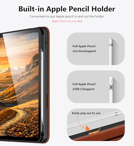 DTTO for iPad A16 Case, iPad 11th / 10th Generation Case (2025/2022), 360 Degree Rotating Premium Leather Folio Stand Cover with Pencil Holder, Brown by DTTO - Image 7