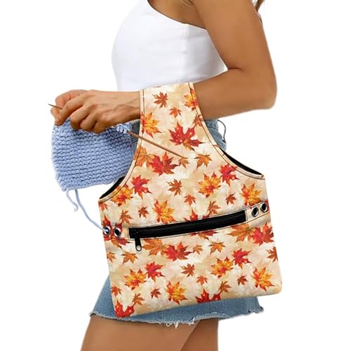 Image of KUIFORTI Fall Leaves Yarn Bag Tote Knitting Accessories Thanksgiving Gifts for Women Crochet Bag Small Yarn Bags for Crocheting on The Go