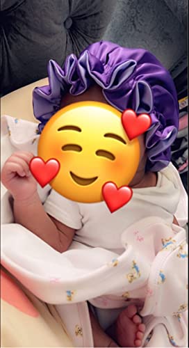 Akiss Reversible Satin Silk Sleep Hair Bonnet For Newborn Baby Girl Boy (Purple/Lavender, 1~3 M) #TOP5