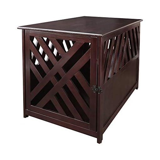 Modern Lattice Wooden Pet Crate End Table Espresso Pet Knowledge