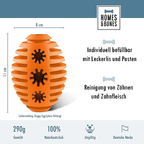 Homes&Bones Doggy Egg Hundespielzeug befüllbar aus Naturkautschuk zur Hundebeschäftigung als Futterball & Intelligenzspielzeug für mittlere bis große Hunde orange