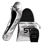 Silky Toes Women’s Foldable Ballet Flats - Portable Roll-Up Slippers for Purse, Travel, or Events - Comfortable Ballerina Shoes, CC Silver New, Large